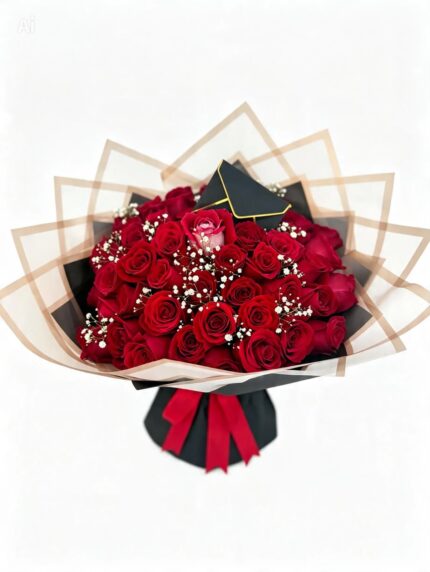 Buquê 50 rosas vermelhas